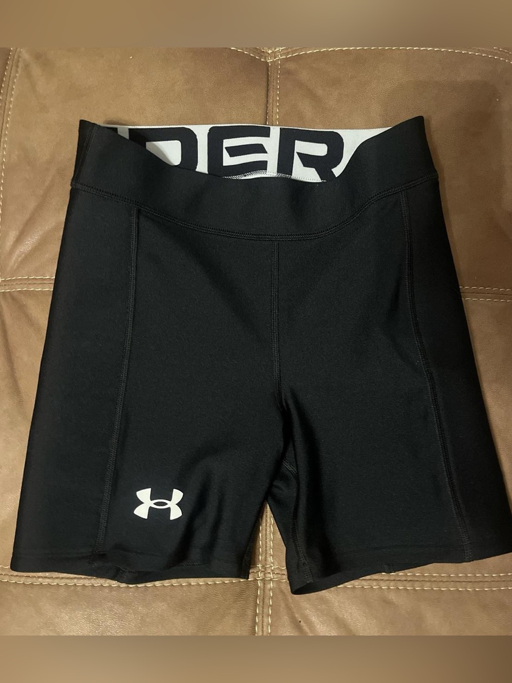Under Armour Black Women's Bike Shorts with White Logo Waistband